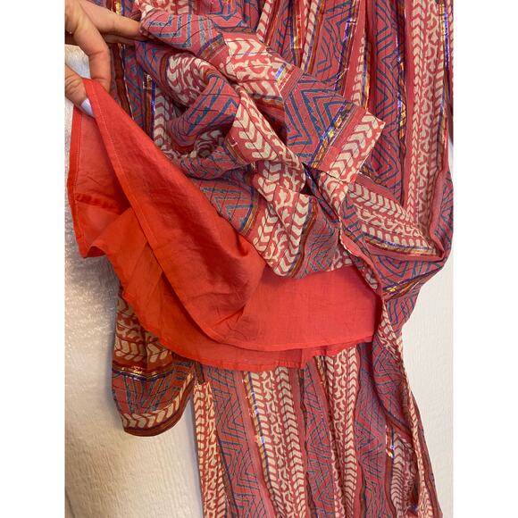 WARM Pink Metallic Striped Long Bishop Sleeve Midi Dress US 0 - Picture 9 of 10